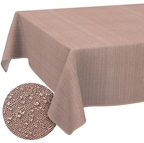 Stoff Tischdecke Textil Tischwäsche Tischtuch Baumwolle Polyester abwaschbar Uni Ornament Damast Jacquard Gewebe waschbar Braun 180x120cm mit Saum (Eingefasst)