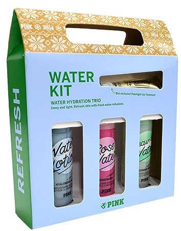 Victoria's Secret PINK Body Care Gift Set: Rose Water, Cucumber Water Mini Lotions & Lip Mask
