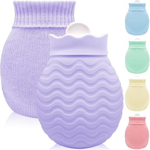 Kleine Wärmflasche mit Bezug - 320ml Mini Silikon Wärmflasche für Warm- und Kaltkompressen, Hand-Fuß-Bettwärmer, Ideal für Menstruationsbeschwerden, Schmerzlinderung