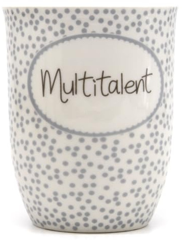 Mea-Living Tasse mit Henkel MULTITALENT grau, 500ml, Becher mit Spruch, Geschenkidee für Eltern, Spruchtasse