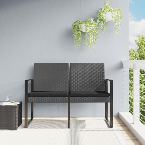 ZEYUAN Gartenbank 2-Sitzer mit Kissen Dunkelgrau PP-Rattan Terrassenmöbel, Wetterfeste Bank, Outdoor Bank, Parkbank, Garten Banken, Deko Bank, Gartenmöbel - 360211