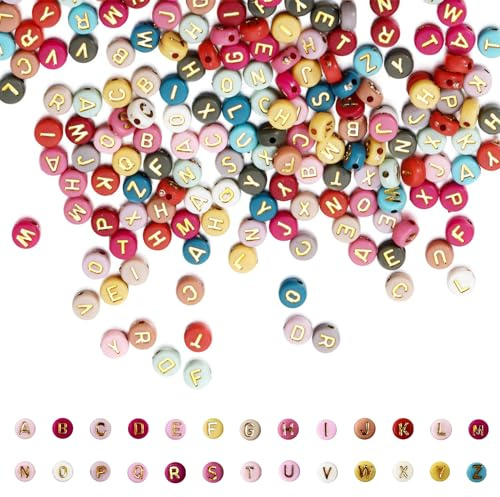 Brevanza 1100 Stück buchstabenperlen, perlen buchstaben bunt, gold letter beads, buchstaben zum auffädeln, 7 mm Acrylperlen A-Z, für Armbänder, Halsketten, handwerk, Schmuckherstellung