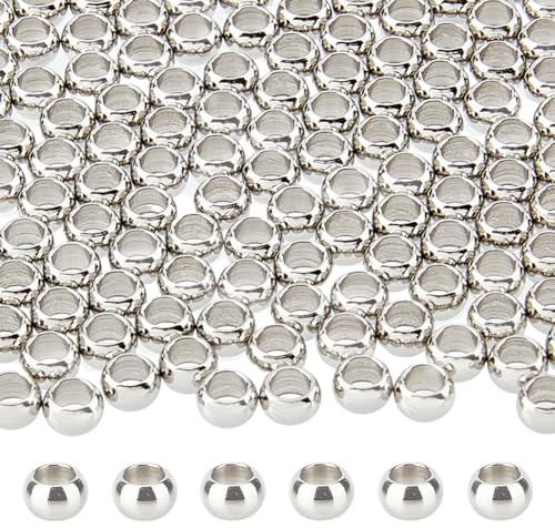 DICOSMETIC 200 Stück Runde Lose Perlen Kugel Abstandsperlen Edelstahl Europäische Perlen Mit Großem 5x3mm Glatte Oberfläche Perlen Lose Abstandsperlen Für DIY Schmuckherstellung, Loch: 3mm
