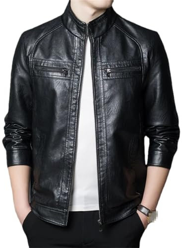 Hdhdeueh Herren Motorrad Lederjacke Slim Pu Leder Warme Schwarz Nieten Lederjacke, Schwarz , XL