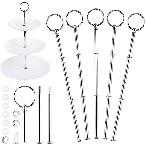 5-pack våningsstänger, våningssats, metallstänger, mitthålsutstickare, silver, våningar, stänger, set, metallstänger, bröllopstårta, metallstänger, våningar, för snackstallrikar (platta ingår ej)