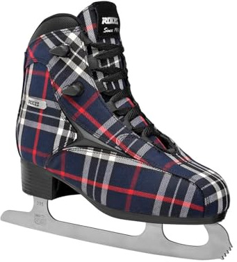 Roces Women's IceGlamour Tartan Durable Comfortable Fashionable Lace-Up Figure Skating Ice Skates with Stainless Steel Blades, Reinforced Synthetic Upper & Anatomic Padding, Blue, 7
