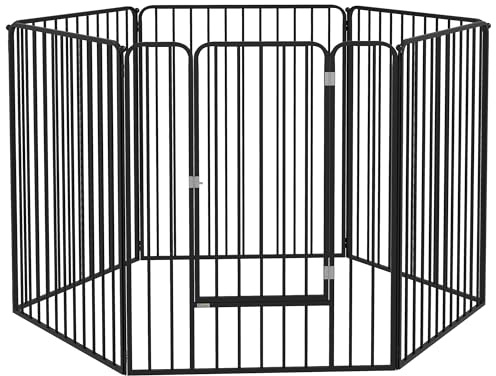 PawHut Box per Cani Taglia Piccola, Media e Grande a 6 Pannelli Modulabili da Interno ed Esterno, Cancello per Cani in Acciaio con 7 Picchetti, 164x83x100 cm, Nero