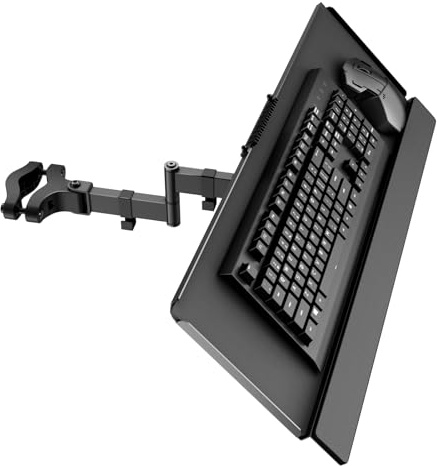 PUTORSEN Support de colonne pour tiroir clavier - Support pour clavier et souris convient à la plupart des claviers standard et surdimensionnés, inclinaison et rotation, supporte jusqu'à 1kg, noir