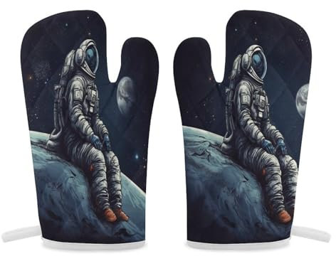 Thermal Gloves, Astronaut Space Print Heat Resistant Gloves Oven Mitts Kitchen Gloves Cooking Gloves Microwave Gloves