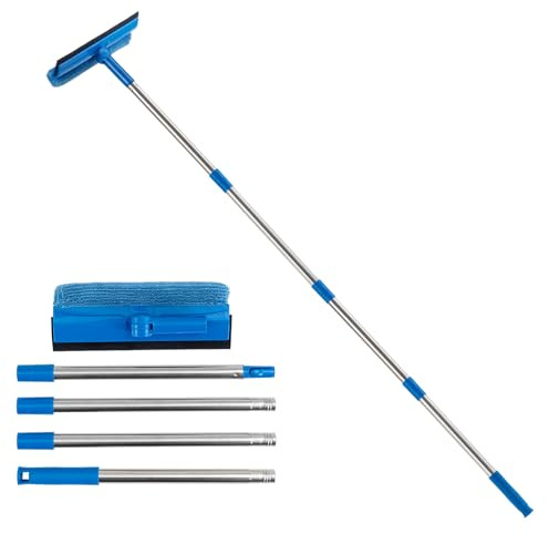 Professional Window Squeegee,2-in-1 Window Cleaner with 56 Long Stainless Steel Handle,Window Washing Kit, Glass Door Cleaner,Multi-Use Sponge Car Windshield Cleaning Tool for Car Windshield,Mirror
