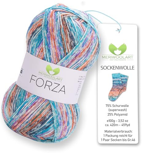 MeriWoolArt® Sockenwolle 4-fädig – 100g Merino Wolle Garn zum Stricken & Häkeln, 75% Schurwolle (superwash), 25% Polyamid, 420m – Ideal für Socken für Herren und Damen, Pullover & Cardigans 2610