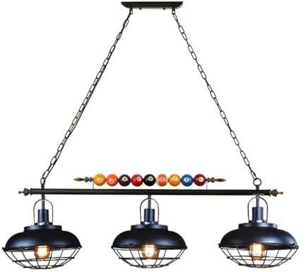 XinZe Billardtisch-Lampen,Echte Billardkugel Design Esstisch Pendelleuchte,Hängeleuchten Mit 3 Metallschirmen,Industrielle Vintage Hängelampe Für Billardzimmer,Snookertisch, Kücheninsel(E27/120CM)