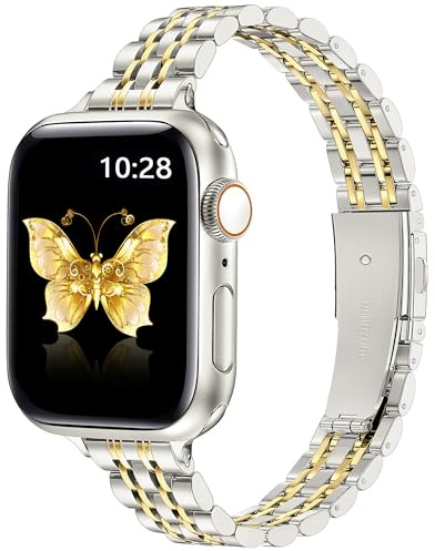 Vamyzji Slim Stainless Steel Strap for Apple Watch Strap 40mm 42mm 38mm 41mm 44mm 45mm 46mm 49mm, Women ladies Adjustable Chain Metal for Apple Watch Series 11 10 SE 9 8 7 6 5 4 3 2 1, Ultra 3 2 1