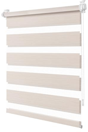 TFSKY Doppelrollo Klemmfix ohne Bohren Leinen B75 x H200 cm | Stoffbreite 70cm, 100% Polyester, Lichtdurchlässig & Verdunkelnd, Rollos Für Fenster innen, Stufenlos für Wohnzimmer, Büro