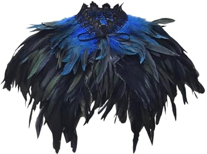 Damen Feder Cape Federboa Feder Schal Gothic für Halloween Cosplay Verkleidung Black Feather Sewing Trimming Collar Shoulder Shawls Fancy Dress Angel Cocktail Dress (Blue, One Size)