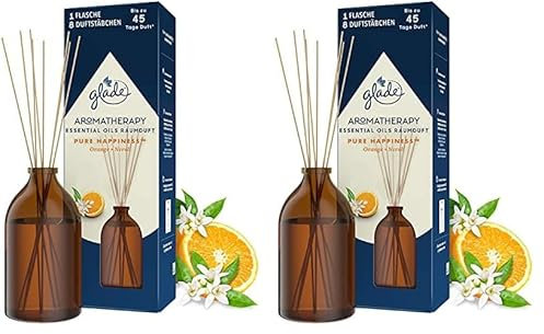 Glade Aromatherapy Essential Oils Raumduft, Pure Happiness, Orange + Neroli, Raumduft Stäbchen für ätherische Öle, 80ml (Packung mit 2)