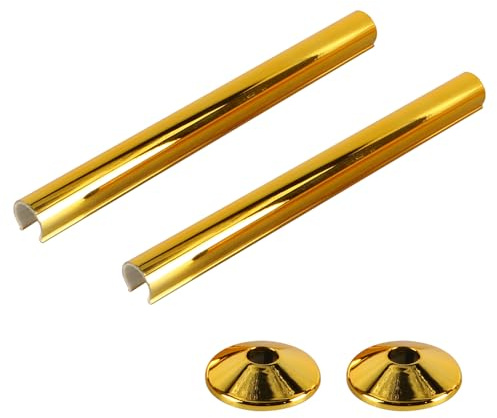 Laroal 2-Piece Radiator Pipe Cover and Collar Set 15x200mm Chrome-Plated Decorative Caps for Gas Water Heater Vent Pipes Wall Concealment Rings Gold Finish