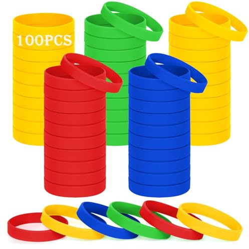 HONTIUS Bracelets en silicone, 100PCS Élastiques en Silicone 8''Bracelets en caoutchouc élastique pour Sport Homme Femme Adolescent 4 couleurs