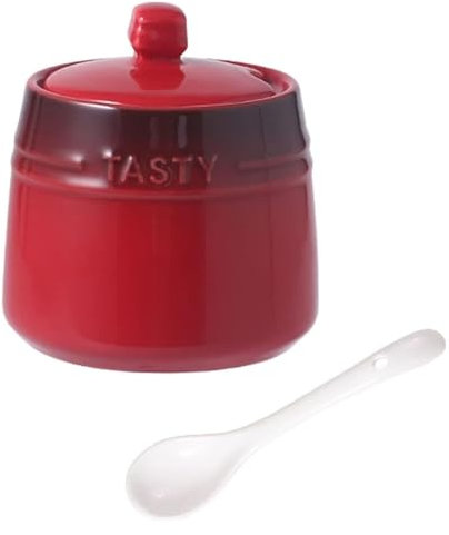 CvbGNJm Azucarero,Azucarero,Azucarero de cerámica degradada Francesa con Tapa, Azucarero sólido con Cuchara, Tarro de Especias de Porcelana, Almacenamiento de decoración de Cocina(Red)