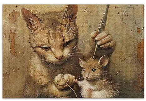 1000 Pieces Jigsaw Puzzle Funny Cat Mouse Haircut Challenging Puzzle Game