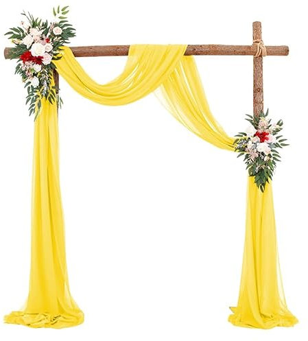 YKAFADE 2 Stück 75 * 400cm Querbehang Freihanddeko, Foto Hintergrund Vorhang Hochzeitsbogen Gardinen Vorhang Deko Chiffon Voile Freihandbogen Schals für Party Geburtstag Baby Dusche Taufe -Gelb