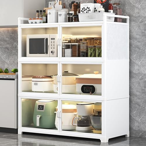 Küchenaufbewahrungsschrank mit Aufsatz und Mikrowellenständer, hoher Vorratsschrank für Küche, Wohnzimmer, Schlafzimmer, Badezimmer, Büro, Bäckerregal mit Aufbewahrung, Küchengeräte-Nizer (6