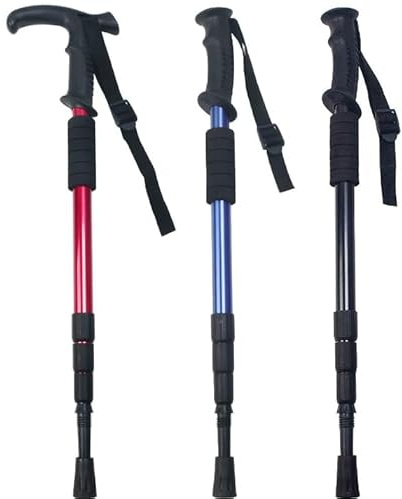 Bâtons de randonnée télescopiques pour l'extérieur - Quatre sections - 53-110 cm - Poignée incurvée - Pour homme et femme - Pour le ski et la randonnée - Bâtons de trekking pour spo de montagne (bleu)