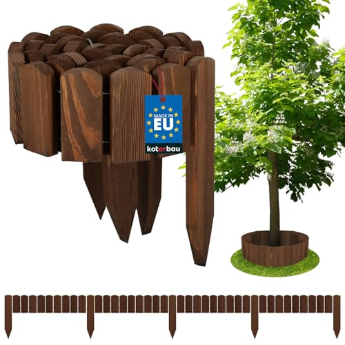 KOTARBAU® Bordure de parterre en bois - 200 x 10 cm - Marron - Bordure de parterre - Bordure en bois - Bordure de palissade - Bordure de pelouse décorative - Clôture de jardin flexible