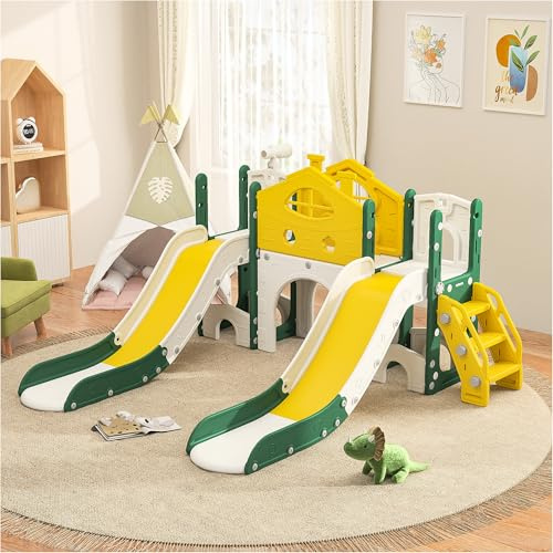 Scivolo, Scivolo interno per bambini, Scivolo per bambini con cestino da basket, telescopio, scala di arrampicata, arrampicata a tunnel, area giochi interna ed esterna (C)