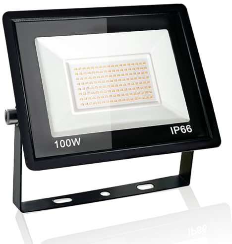 Eleganted 100W Focos LED Exterior， 3000K Proyector Led Exterior, IP66 Impermeable Foco Proyector LED， para Casa, Garaje, Patio, Camino, Jardín