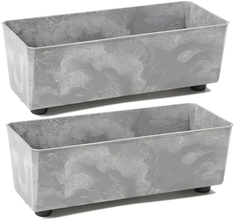 Tymar Blumentopf rechteckig innen, Blumenkasten mit füßen, Pflanzkübel, Kräuterkasten, 2 Stück_SAGA ((2pack) Beton, 28,5x17cm)