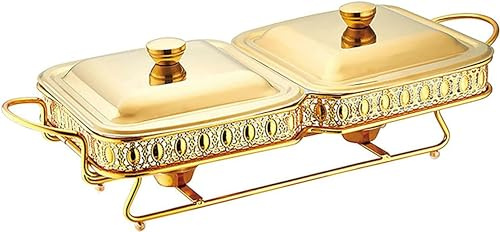 Calzatura alimentare per le feste a buffet, vassoio riscaldante alimentare 3.6 QT in acciaio inossidabile sfregamento piatto a buffet catering set/padella alimentare, coperchio, supporto solido e f,