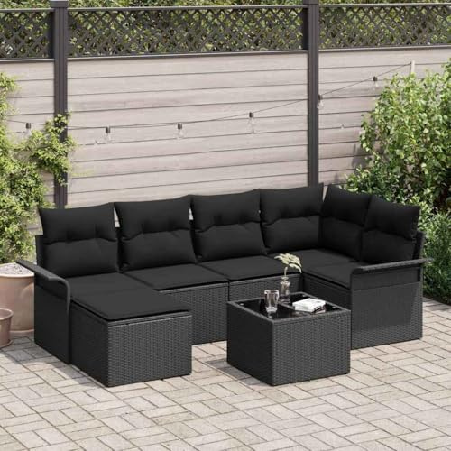 Qnhdfrt Garten Sofa Set Schwarz 4 Sitzer Outdoor Rattan Sofa mit Tisch und Ottoman Modulares Design für Garten Balkon und Terrasse