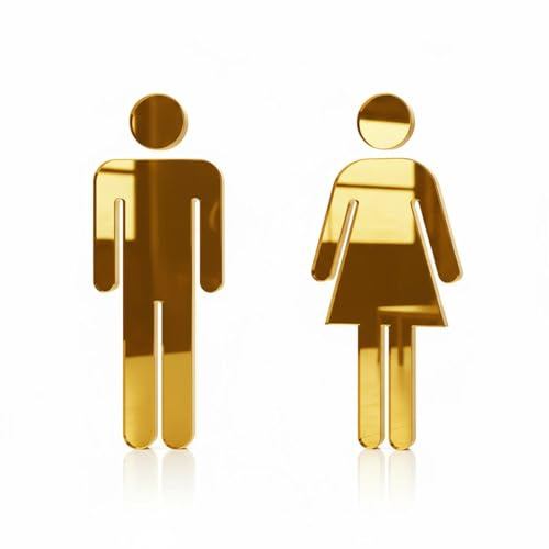 WC Schild aus Holz oder Acryl – Toilettenschild Damen & Herren – modernes Türschild in eleganten Farben für Bad, Büro & Hotel (Gold, 10cm Länge)