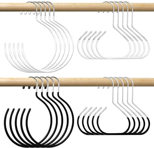 DLBEEM 20 Pcs Scarf Ring Hangers (Black and white) Anti-Slip Wardrobe Storage Accessories for Ties Hat Hooks Scarves Belts Tank Tops