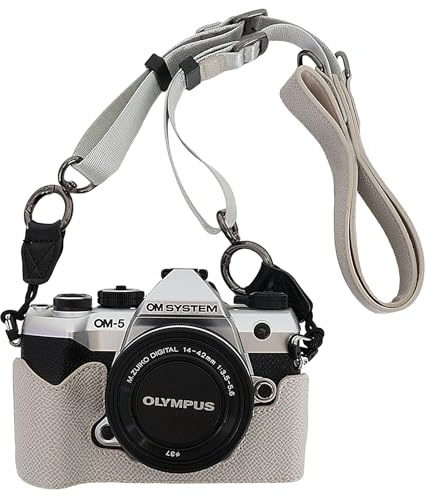 VOVMOEYA Camera Case for om system om-5 mark ii with Adjustable Shoulder Strap, olympus om5 mk2 PU Leather Cover, Stylish, Protective, Tripod Compatible, om 5 mark ii accessories