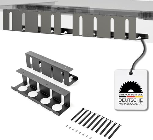HausFux Kabelkanal-Set aus Metall – 2-teiliges Kabelmanagement für Schreibtische, inkl. Schrauben & Klett-Kabelbinder – Schwarz