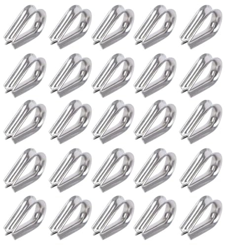 Xiciki Lot de 25 cosses de câbles métalliques M4 en acier (30 x 20,5 mm), pour serre-câbles métalliques, câble en acier, corde à linge et fixation de store