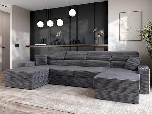 AXLIVING Belek U Wohnlandschaft Dunkelgrau mit Schlaffunktion 355 cm