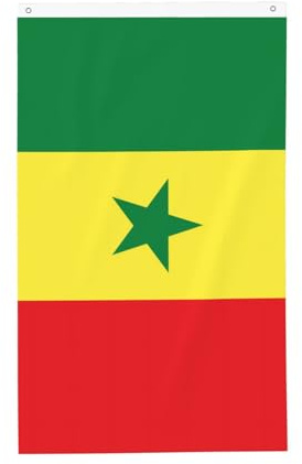 Drapeau du Sénégal 0,9 x 1,5 m. Imprimé double face, vertical, tissu 100 % polyester, couleurs vives et durables.