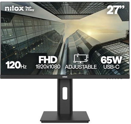 Nilox NXM27REG12065 Monitor Business 27'' IPS Full HD, Frecuencia 120 Hz, USB-C 65 W, Altura Ajustable
