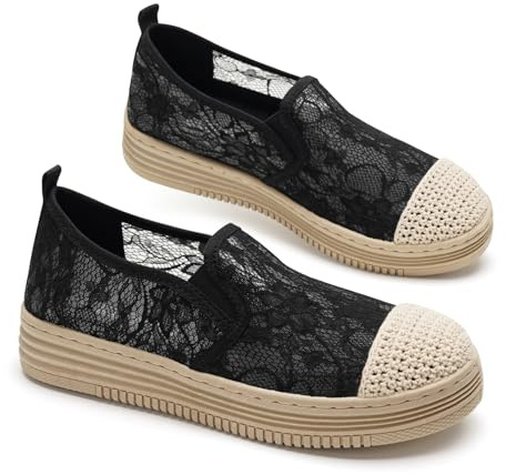 GLAMORA Bailarinas Mujer Manoletinas Zapatos Planos Slip On Transpirables Encaje Verano Suela Goma Antideslizante Plataforma Ligera Cómodos Calados Mocasines Elásticos