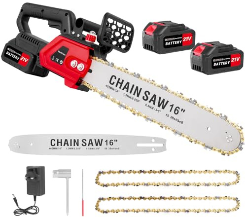 Lightasea 1800W Electric Chainsaw Cordless,21V Battery Chainsaw with Battery and Charger,with 2 Chains,16 Inch Electric Chainsaws,Chains Saw for Tree Felling Log Cutting and Pruning,11m/s Chain Speed