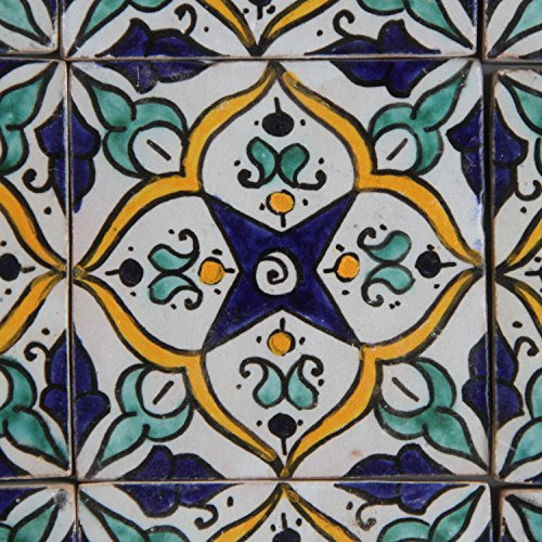 Handbemalte Fliesen 4er-Set – Mediterranes Boho-Dekor, 10 x 10 cm, glasiert, Ton, Wandfliesen für Küche, Bad & Gäste-WC