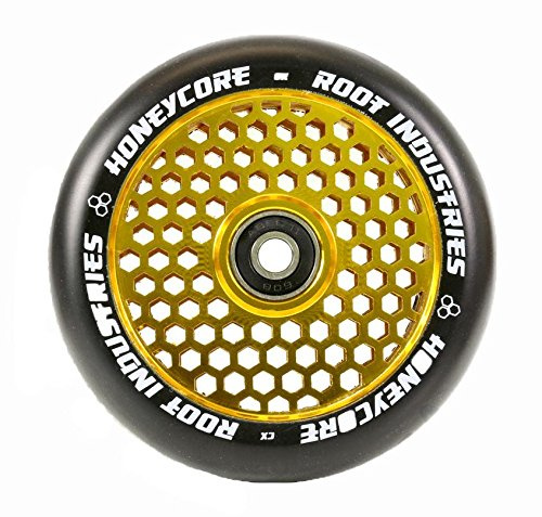 Root Industries Air Honeycore 120mm Stunt-Scooter Rolle + Fantic26 Sticker (Gold/Pu Schwarz)