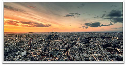 Paris ca. 130x70cm Wandbild inklusive Schattenfugenrahmen weiss - Panorama Leinwand Bild XXL Format Wandbilder Wohnzimmer Wohnung Deko Kunstdrucke
