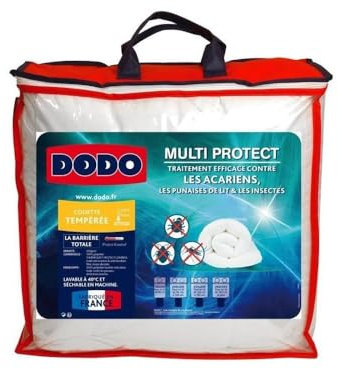 DODO - Couette Tempérée Multi Protect 240x260 cm - Convient 2 Personnes - Anti-Acariens et Punaises de Lit - Tissu 100% Polyester - Garnissage 100% Polyester Termolite Lin Protect - Lavable à 40°C