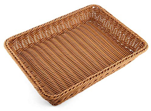 WOVELOT - Cesta para pan, cesta de pan de ratán de imitación rectángulo, cestas de servicio de alimentos, cestas de servicio/pressentores de restaurante para frutas, verduras - Café