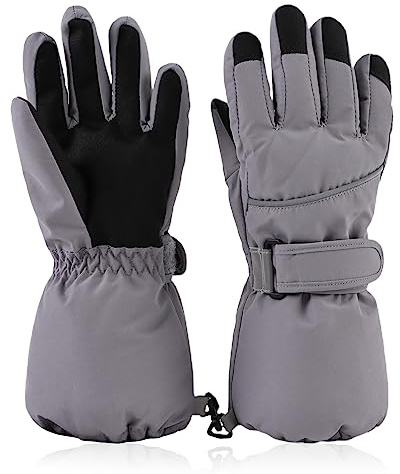 XIAOHAWANG Guantes de bebé Niño niña de Invierno Mitones de esquí Impermeables Guantes de Snowboard de esquí para Actividades al Aire Libre (Gris, M (6 a 10 años))