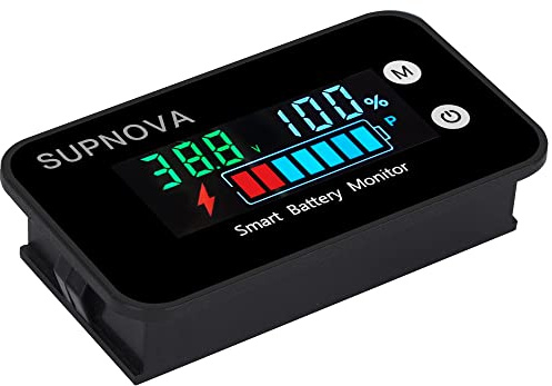 SUPNOVA Battery Monitor12v 24v 36v 48v 60v 72v,Car Golf cart Battery Indicator Meter Digital Battery Capacity 8-100V Voltage Monitor Capacity Percentage Tester with Buzzer Alarm and Temperature